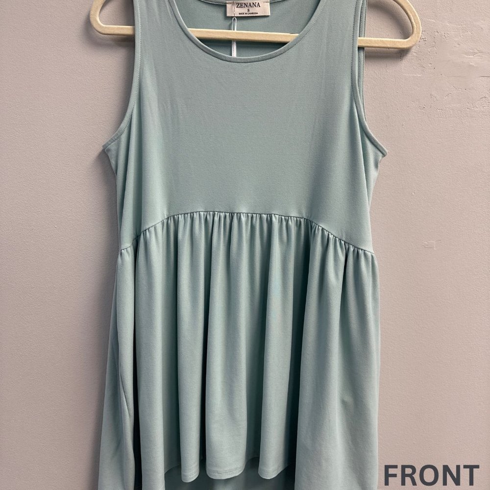 SLEEVELESS EMPIRE WAISTSHIRRING TUNIC TOP-LT GREEN